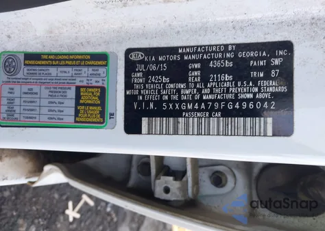 2015 Kia Optima Lx from USA, damaged, VIN 5XXGM4A79FG496042